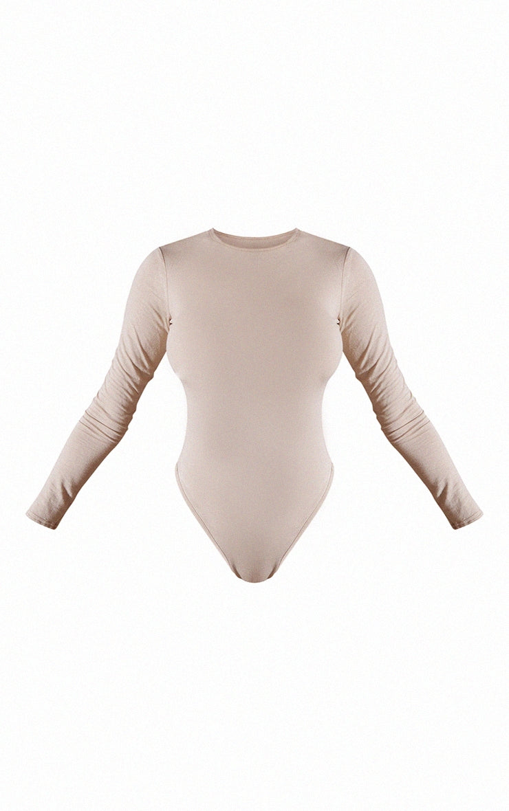 Basic Stone Crew Neck Long Sleeve Bodysuit