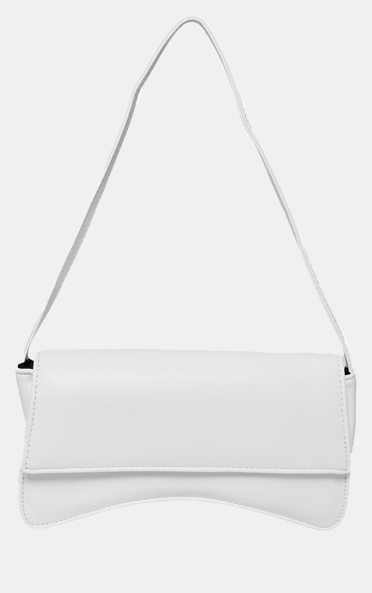 White PU Flap Over Baguette Shoulder Bag