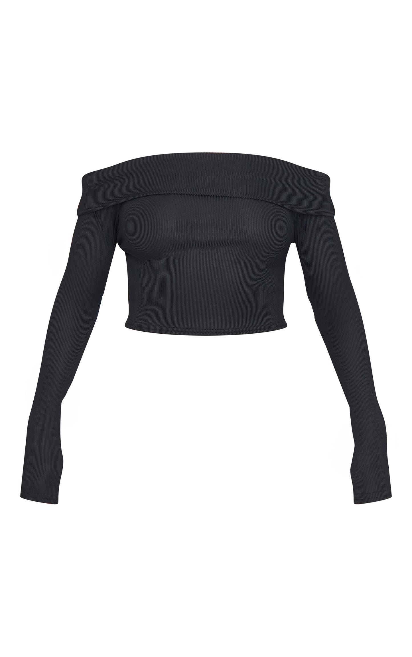 Black Rib Bardot Longline Foldover  Top