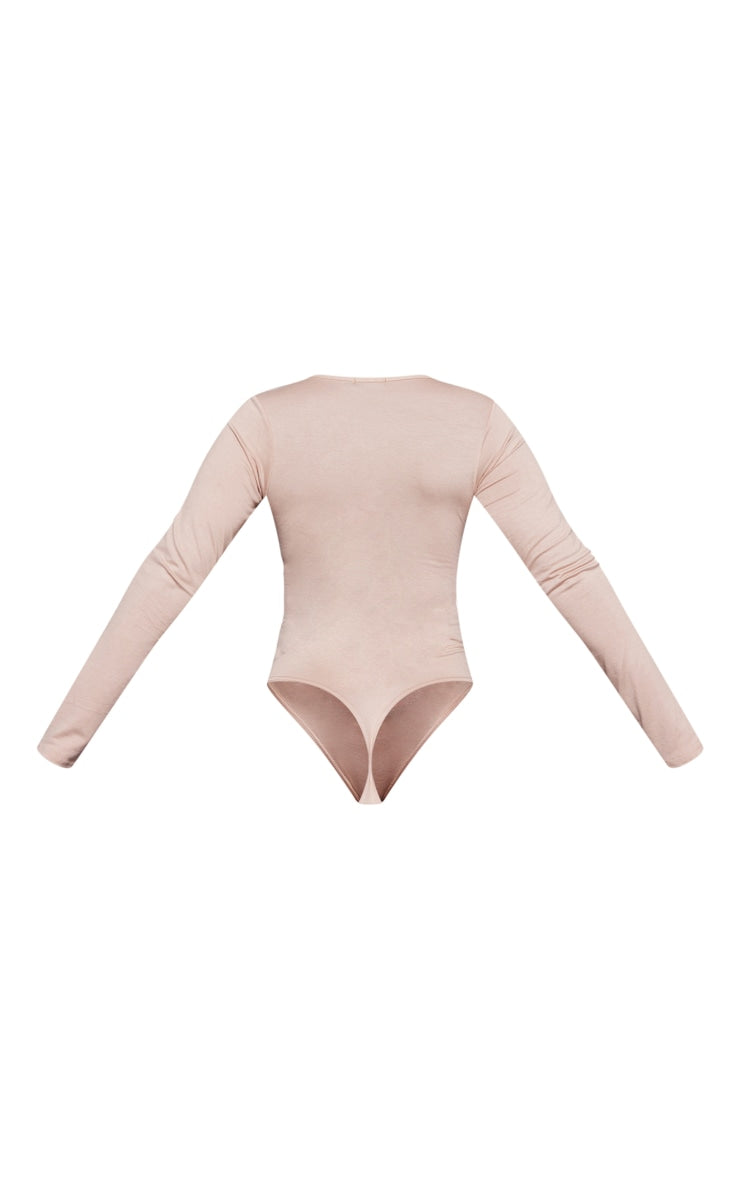 Basic Stone Crew Neck Long Sleeve Bodysuit