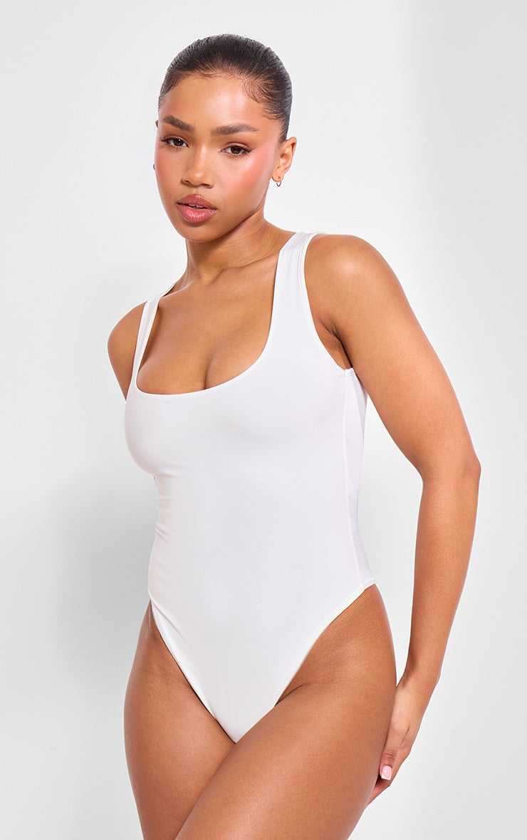 Basic Grey Marl Cotton Blend Racer Back Bodysuit