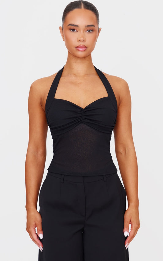 Black Burnout Mesh Halterneck Top