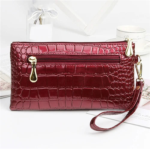 Women Patent Leather Wallets Fallow Long Ladies Double Zipper Wallet Clutch Bag Design Red Purse Crocodile Purses 2023