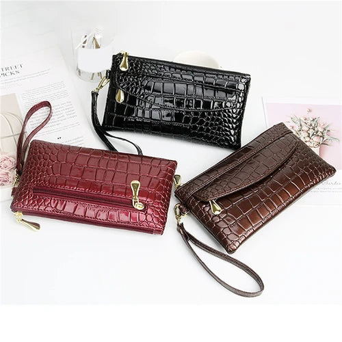 Women Patent Leather Wallets Fallow Long Ladies Double Zipper Wallet Clutch Bag Design Red Purse Crocodile Purses 2023