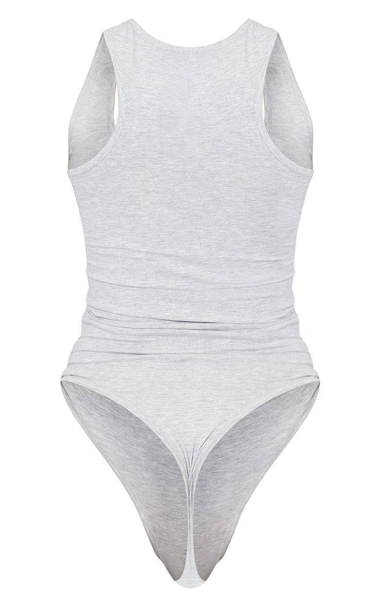 Basic Grey Marl Cotton Blend Racer Back Bodysuit