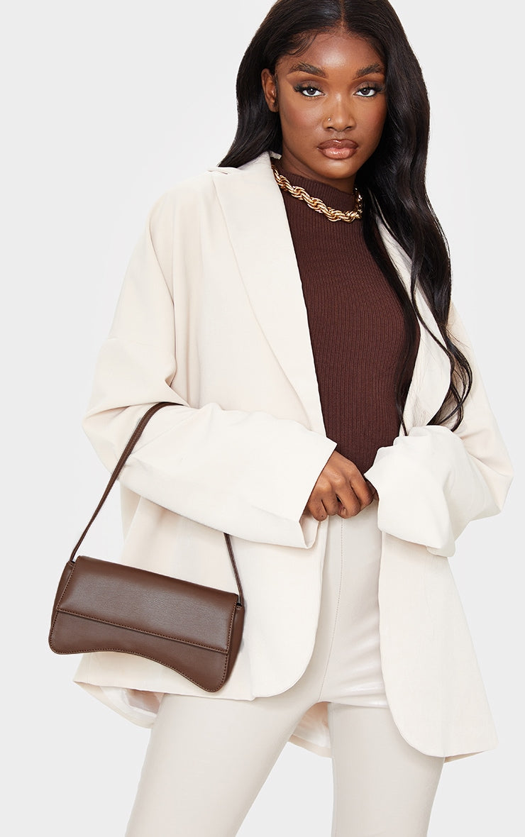 White PU Flap Over Baguette Shoulder Bag