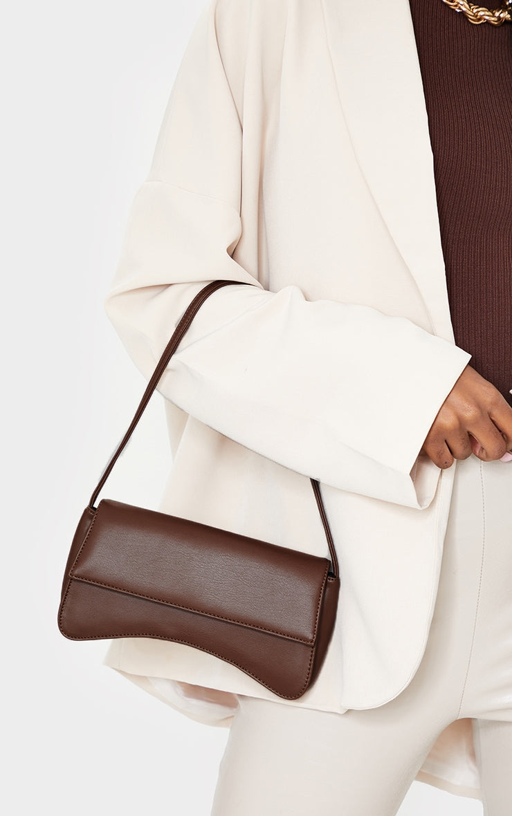 White PU Flap Over Baguette Shoulder Bag