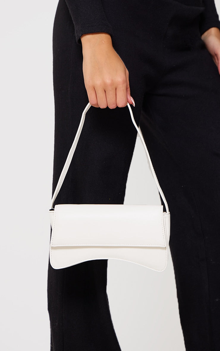 White PU Flap Over Baguette Shoulder Bag