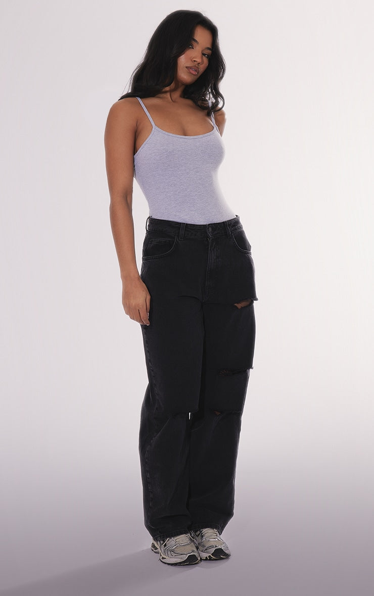 Basic Black Cotton Blend Scoop Neck Bodysuit